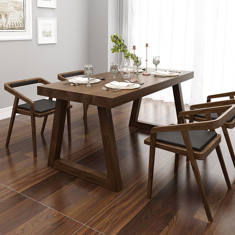 Fixed Solid Wood Top Kitchen Table Set with Double Pedestal Base Dining Table Sets for Home