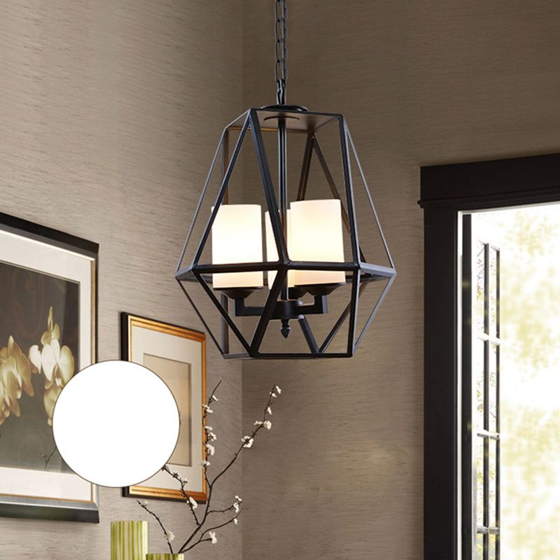 Wrought Iron Black Pendant Light in Industrial Vintage Style Geometric Adjustable Ceiling Light with Iron Frame