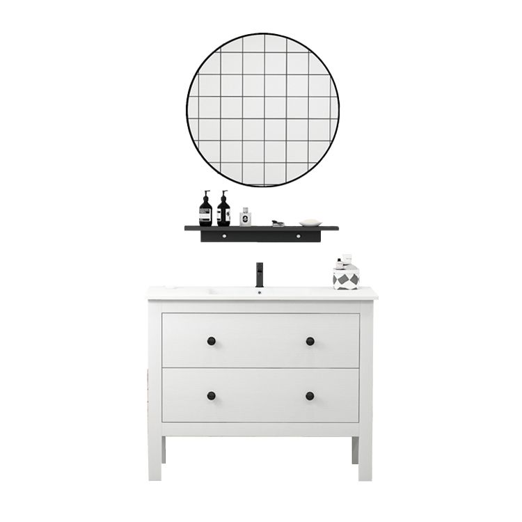 Freestanding Vanity Drawers Single Sink Rectangle Wood Frame Bathroom Vanity with Mirror