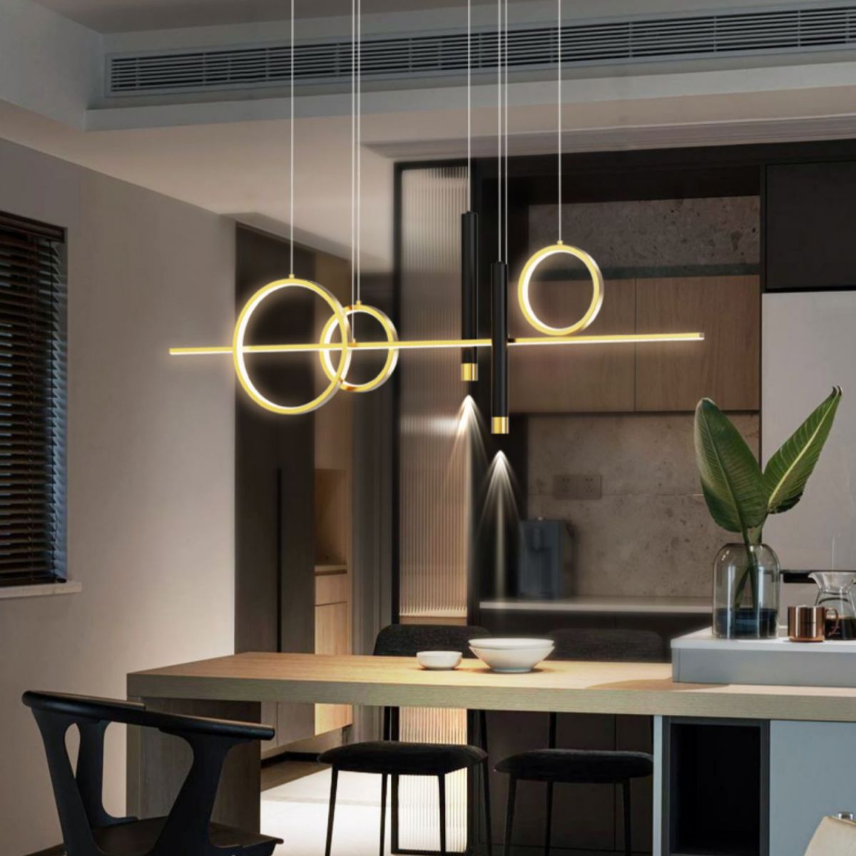 Black New Modern Island Chandelier Linear Aluminum Chandelier Lighting Fixture for Dining Room