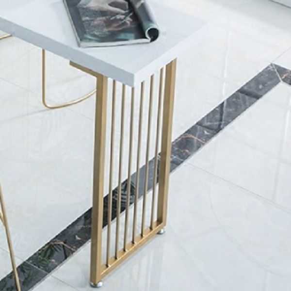 Solid Wood Bistro Table Metal Base Rectangle Bar Height Pub Table with Shelves