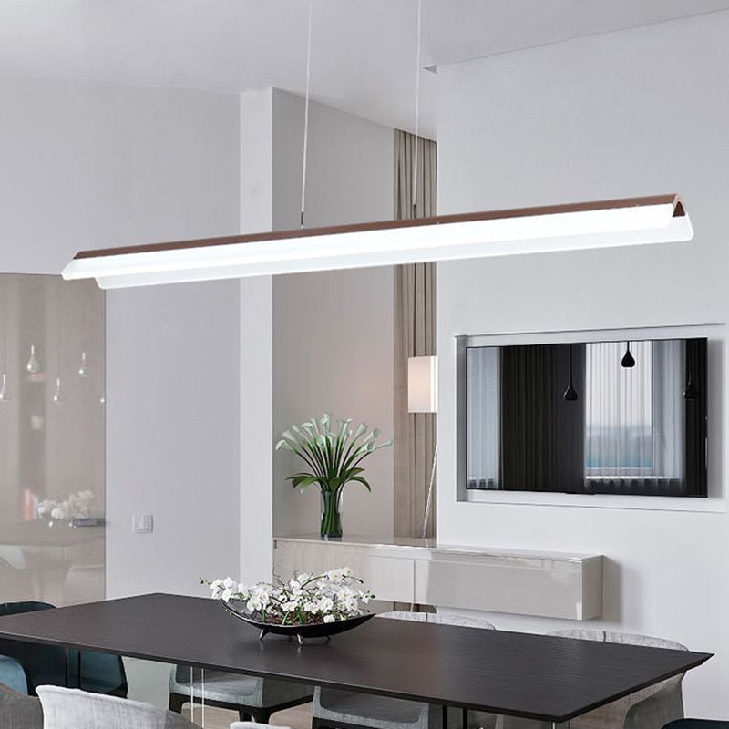 Coffee Linear Pendant Light Fixture Modern LED Acrylic Island Lighting for Dining Room