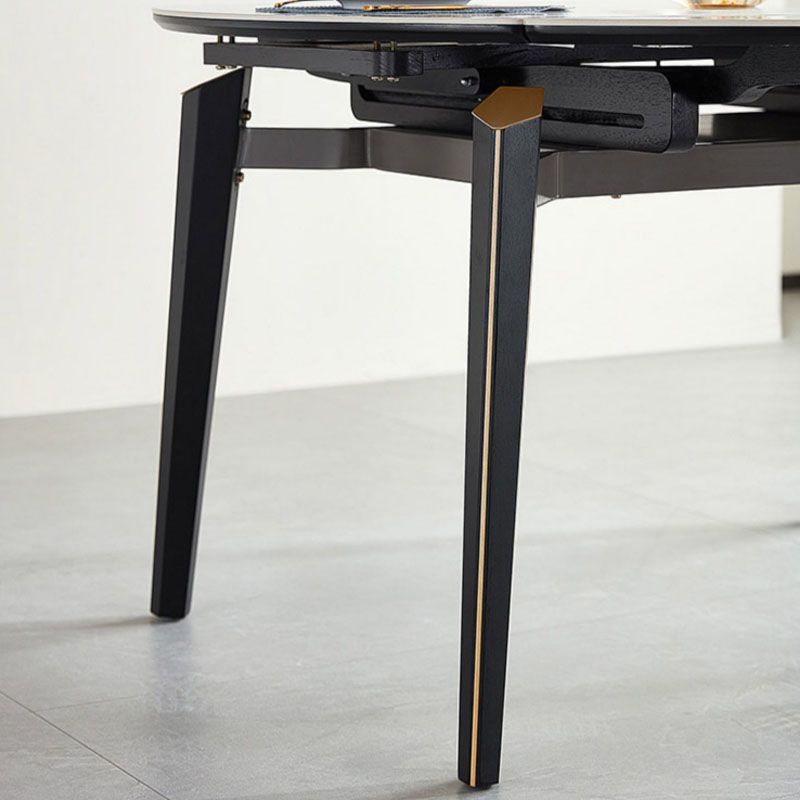 White Contemporary Round Stone Dining Table with Double Drop Leaf