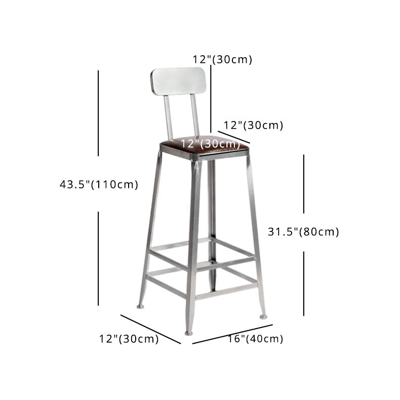 Industrial Square Iron Bar Stool Silver Footrest Bristol Stool
