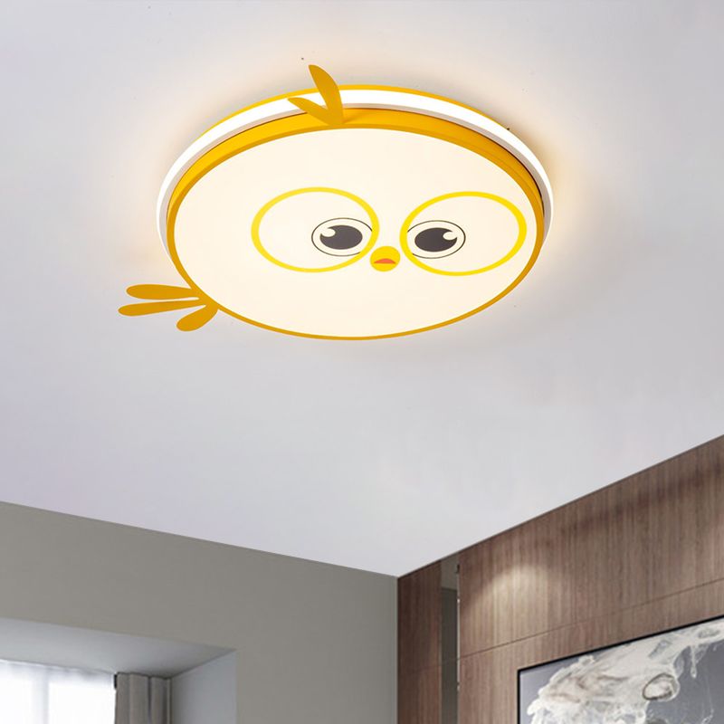 LED Ceiling Mounted Light Modern Pink/Yellow/Blue Kid Room Flush Ceiling Lighting with Chick Face Design