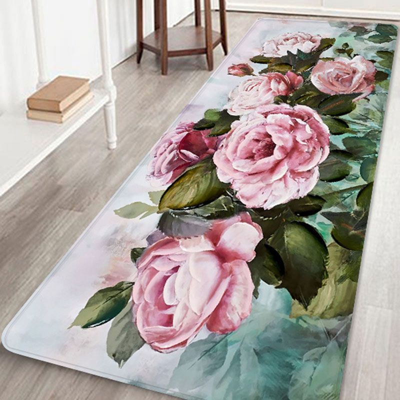 Fancy Modern Rug Floral Pattern Polyester Area Rug Non-Slip Backing Rug for Bedroom