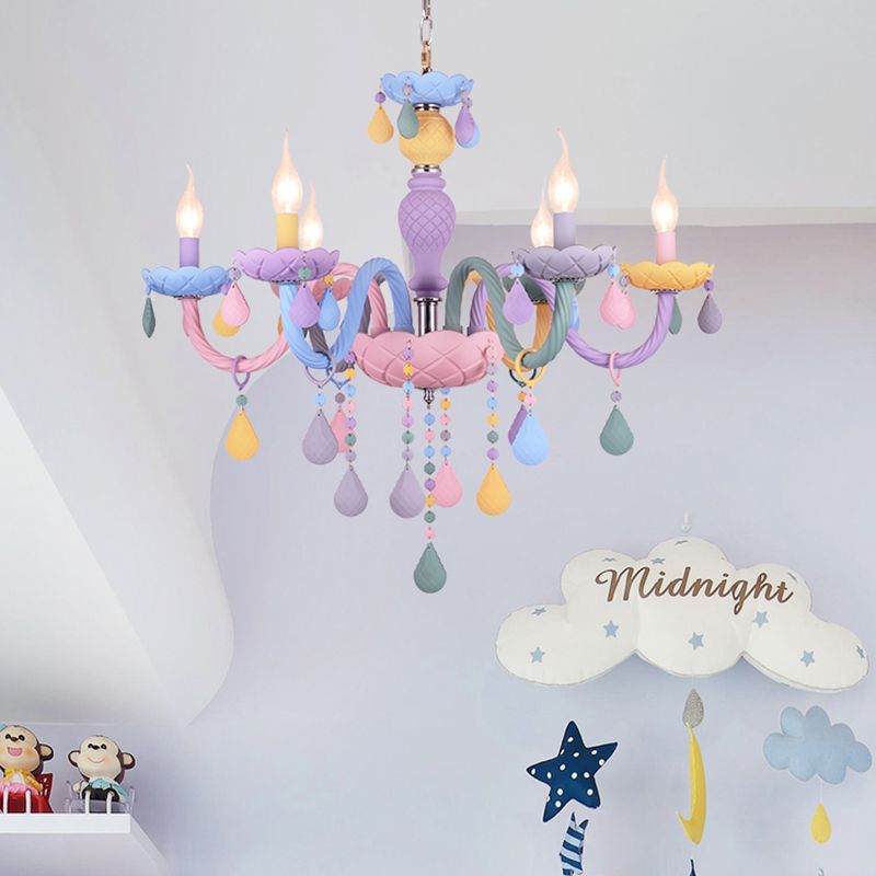 Veelkleurige kaarsenvormige kroonluchter lichte meid slaapkamer macaron verlichting hanger