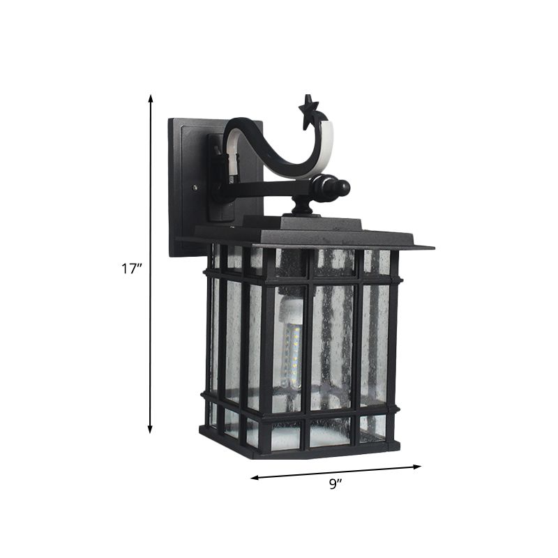 1-Kopf-Wandbeleuchtung Land Courtyard Lampe mit Quader-Säuget-Glasschatten in Schwarz
