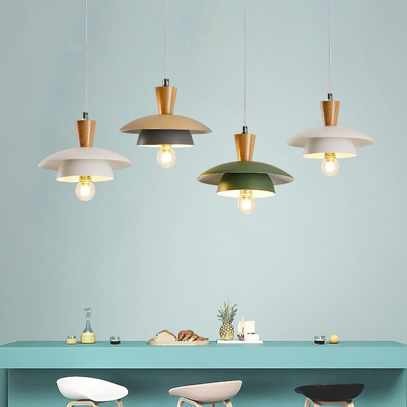 Saucer Pendant Lamp Wooden Nordic Hanging Light Fixture for Dining Room