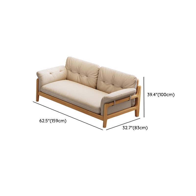 Solid Wood Tufted Settee Flared Arm Beige Cushions Sofa -39.4" H