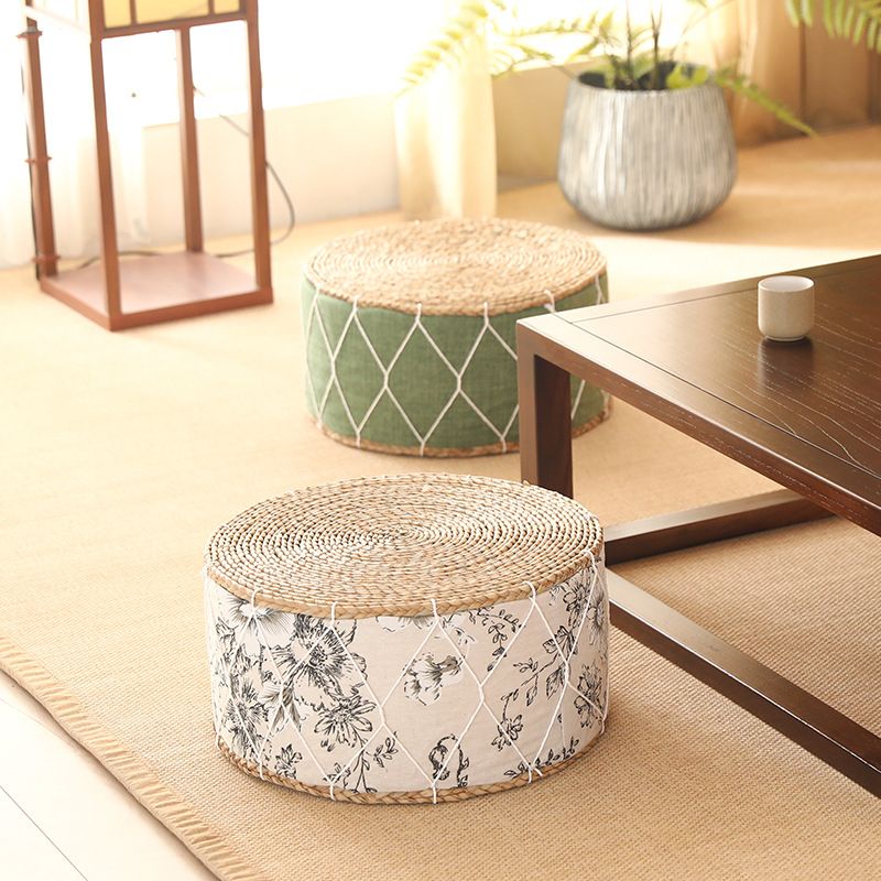 Traditional Poof Tribal Pattern Cylinder Shape Rattan Tear Resistant Pouf