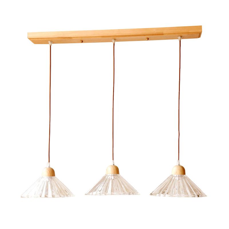 Modern beknopte kegel hanger licht houten hanglamp met 3 lichten met glazen schaduw