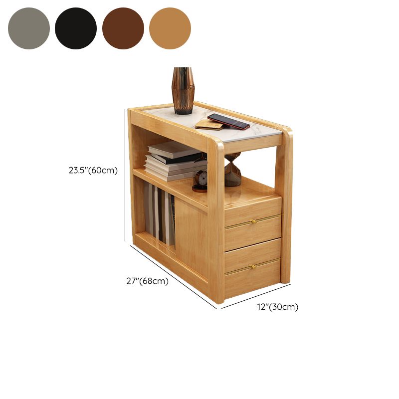 Living Room Side End Table Solid Wood with Storage Rectangular Corner Table
