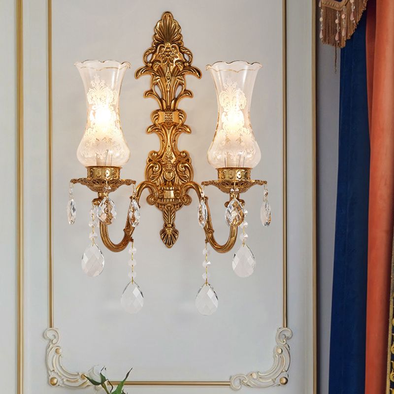 Unique Shade Glass Wall Sconce Modern Style Multi Lights Wall Mount Light Fixture in Gold