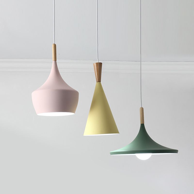 Pink-Yellow-Green Shaded Pendant Lamp Macaron 3-Light Metal Multiple Hanging Light for Dining Room