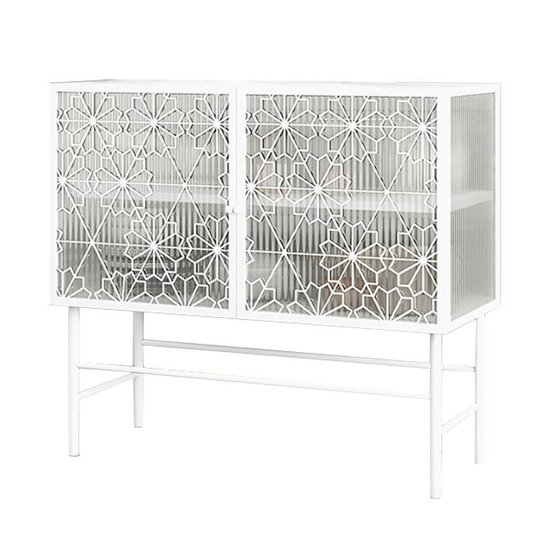 Glam Metal Sideboard Buffet Glass Doors 2 Doors Buffet Sideboard