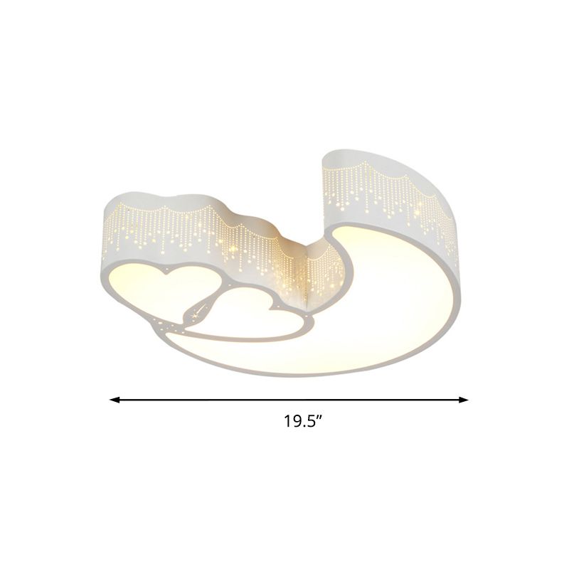 Plafonnier contemporain à LED en forme de cœur et de croissant en métal acrylique blanc pour chambre d'enfant