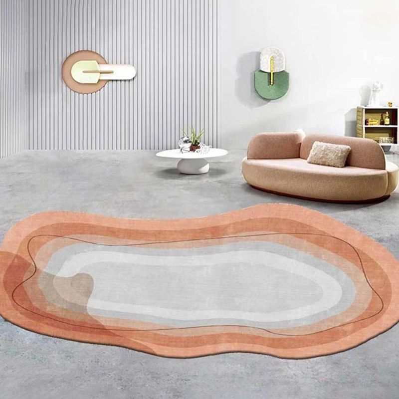 Contemporary Indoor Room Carpet Orange Abstract Indoor Rug Polyester Washable Indoor Rug