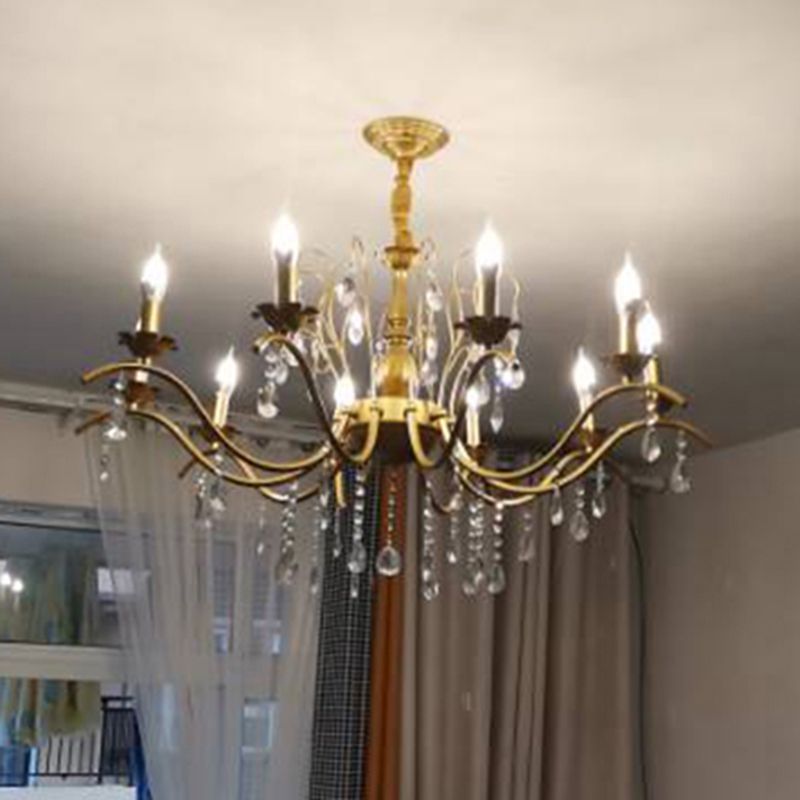 Traditional Candelabra Chandelier Metallic Hanging Pendant Light with Crystal Decoration