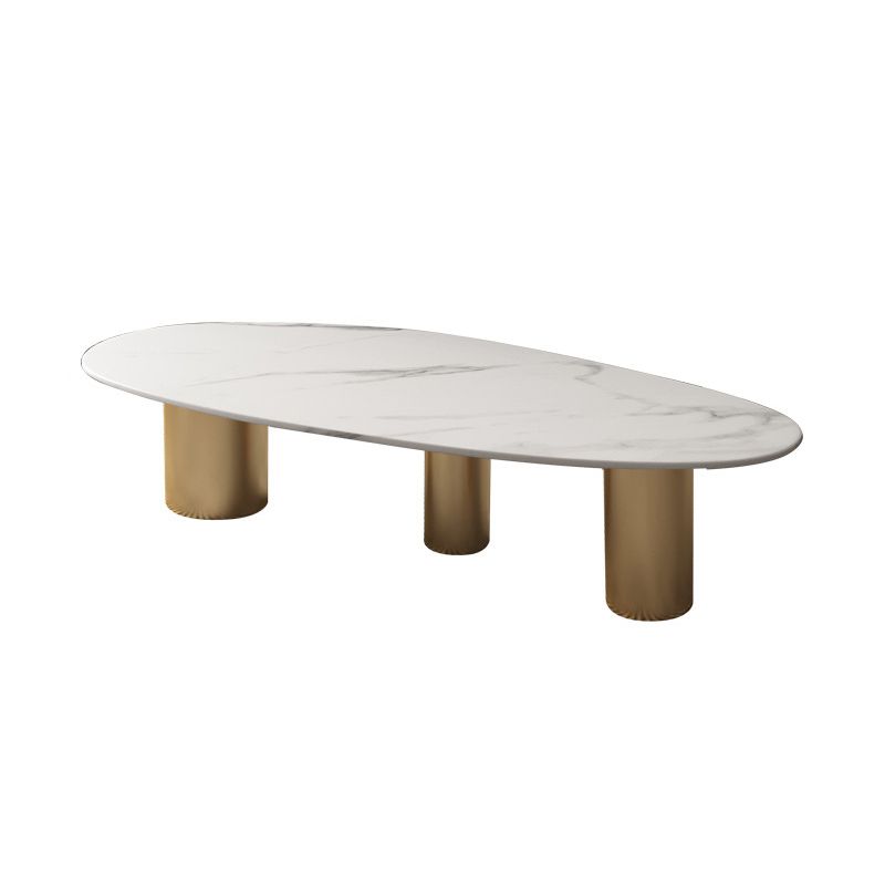 Oval Stone Top Coffee Table Set with 3 Steel Legs for Living Room