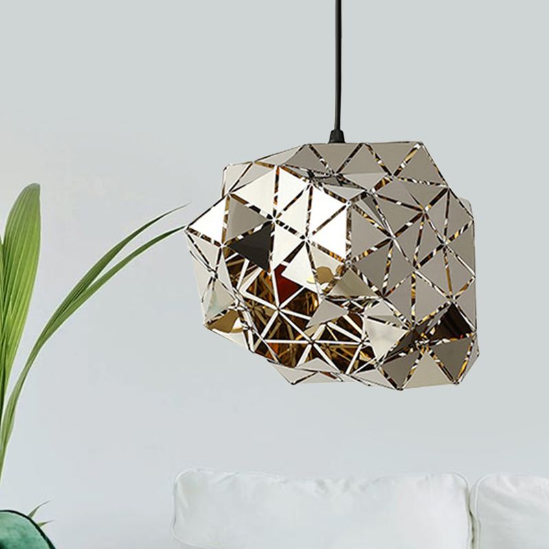 Stainless Steel Laser Cut Panel Pendant Modern Novelty 1-Light Silver Hanging Light Fixture, 10"/14" Width