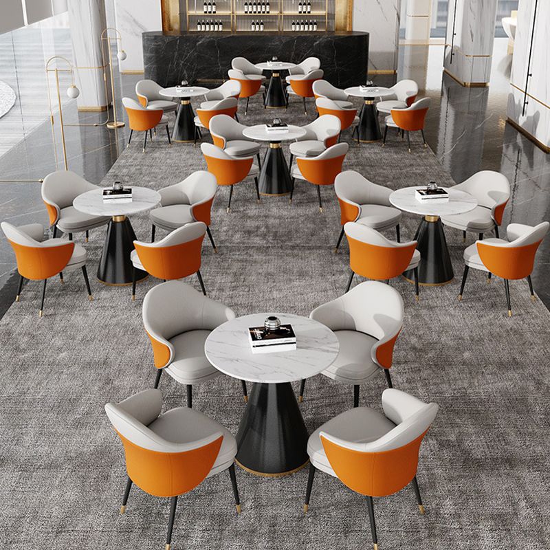 Faux Leather Kitchen Dining Chair Glam Parsons Chair with Black Metal Legs