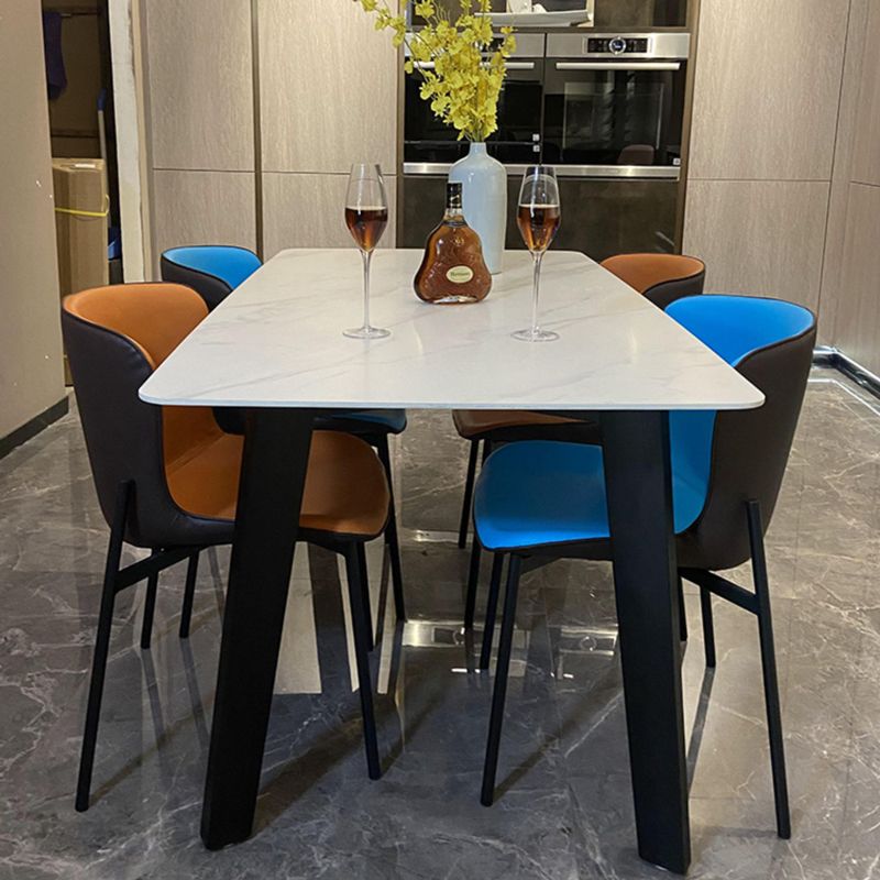 Industrial Stone Top Rectangle Table White and Black Dining Room Table