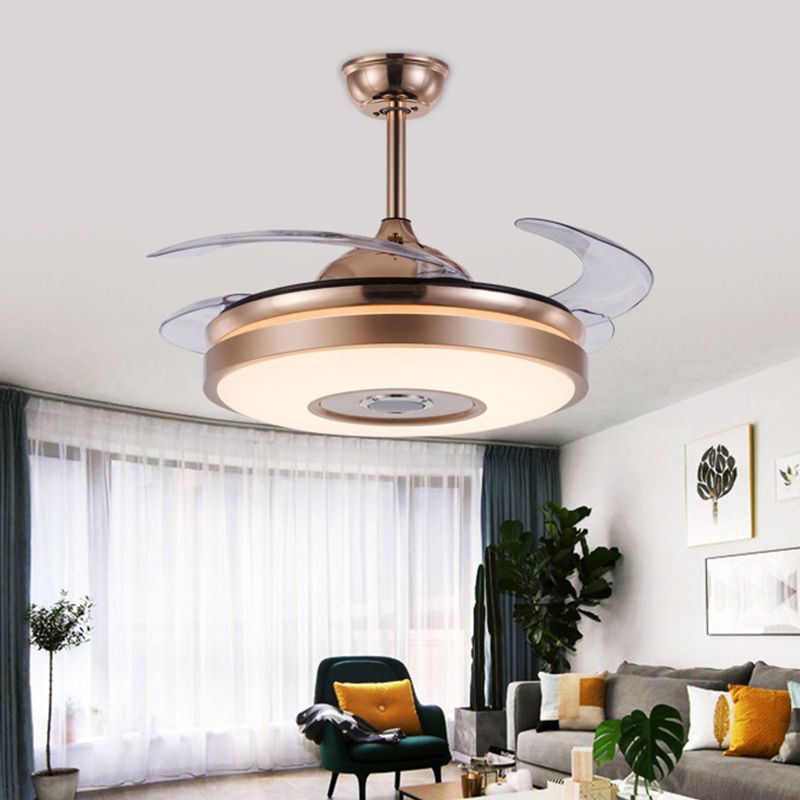 Lampada della ventola a ciondolo a 4 lame Circle Simple Acrilico da 19 "Monte semi-flush oro a LED largo