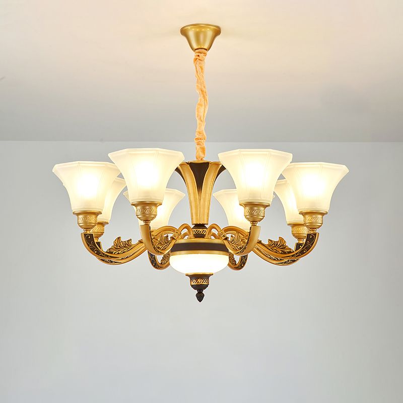 Retro Style Flared Suspension Light Cream Frosted Glass Chandelier Light for Living Room