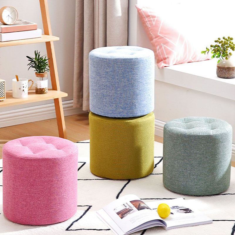 Fabric Cylinder Shape Pouf Pure Color Tufted Contemporary Fade Resistant Pouf