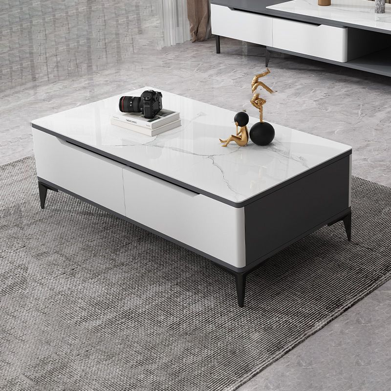 Stone 4 Legs Cocktail Table Rectangle Single Coffee Table with Drawer