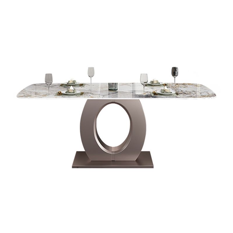 Luxury Sintered Stone Top Table Rectangle Table with Single Pedestal in Rose Gold