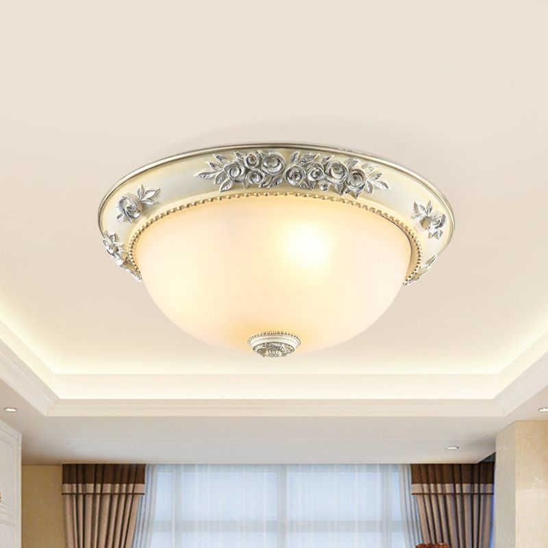 2/3 Lights Flush Mount Light Traditional Style Dome Shaped White Glass Close to Ceiling Lamp, 12"/15"/19" Width