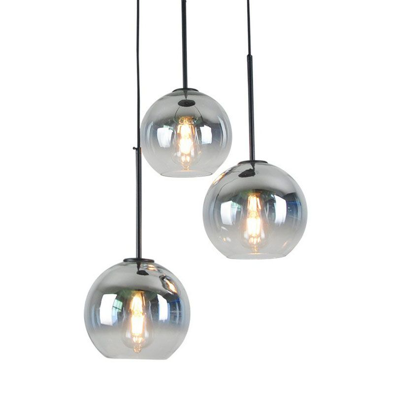 Post-modern globe pendant luminaire en verre décolorant 1 salle à manger de tête lampe suspendue en argent