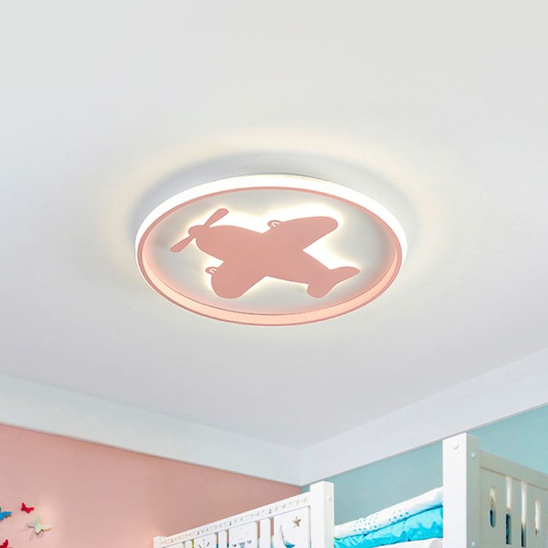 Airplane/Horse/Fish Ceiling Flush Light Cartoon Metallic Led Flushmount Lighting in Blue/Pink