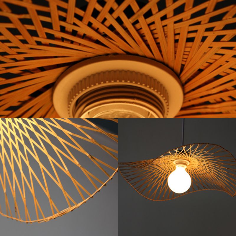 Chinese Twist Pendant Lighting Fixtures Rattan Hanging Light with Adjustable Cord for Restaurant