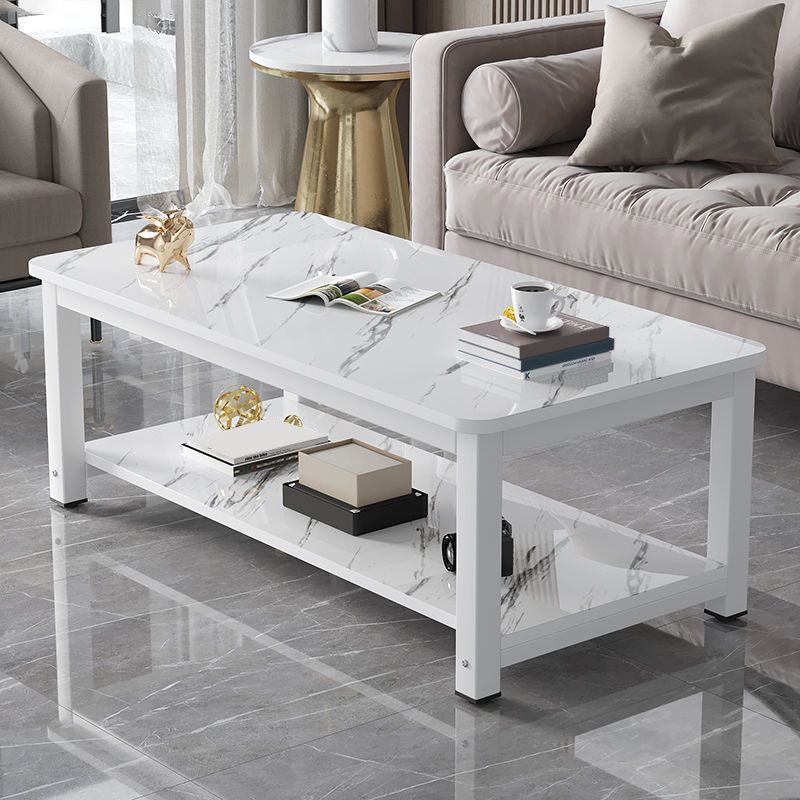 Rectangle Wooden Top Coffee Table with Storage Shelf Modern Style