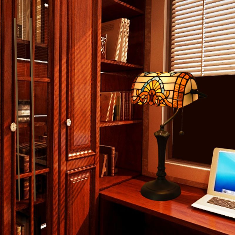 Halbzylindertischbeleuchtung 1-Licht-Buntglas antike Nachttischlampe für Bett