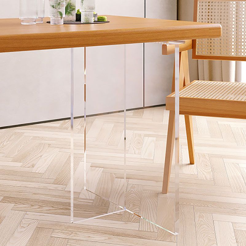 Modern Rectangular Dining Set Solid Wood and Acrylic 1/2/5 Pieces Natural Table and Chairs