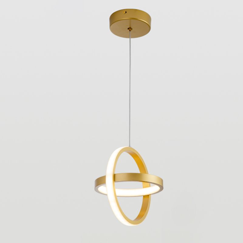 Golden Interlocking Pendant Light Fixture Simplicity 2-Light Metal Drop Lamp for Dining Room