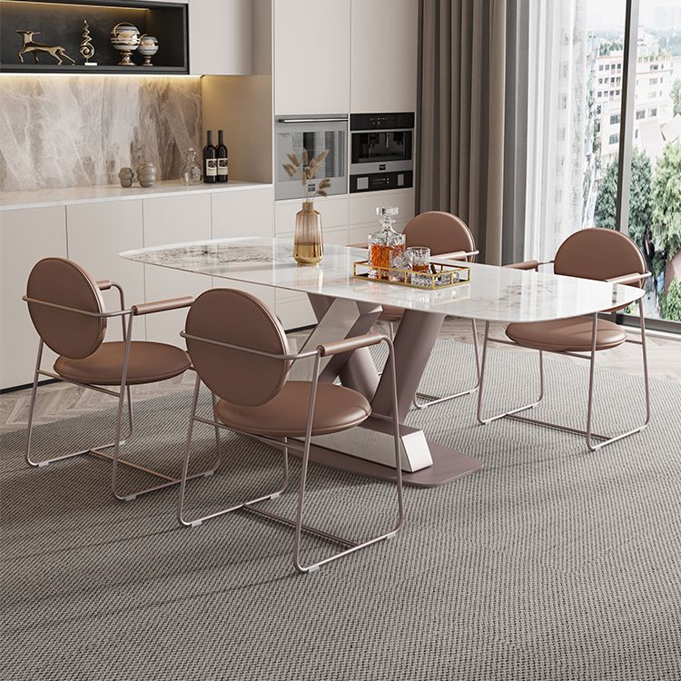 Nordic Glam Style 1/4/5/7 Pieces Dining Sintered Stone Dining Table Set with Metal Legs