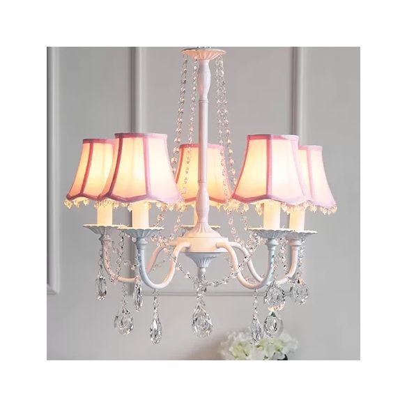 Babykristallkronleuchter, 5-Licht-Makkaron-Hängebliebe mit ausgestattetem Stofffarben, 23,5 "High x 22,5" im Durchmesser
