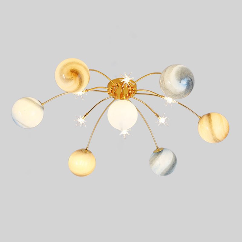 Plafonnier radial artistique moderne en fer forgé avec abat-jour en verre coloré