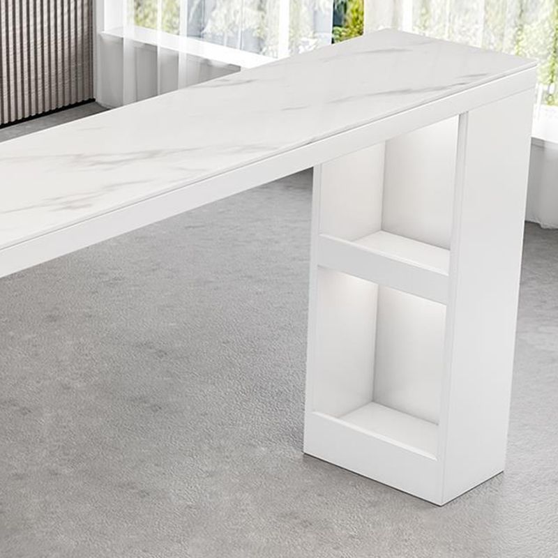 Dining Table Modern White Sintered Stone Top Bar Table with Storage Shelves