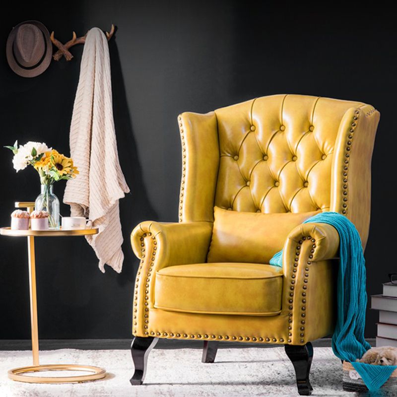 Mid-century Modern Rolled Arms Wingback Chair Tufted Back Nailhead Trim Chair