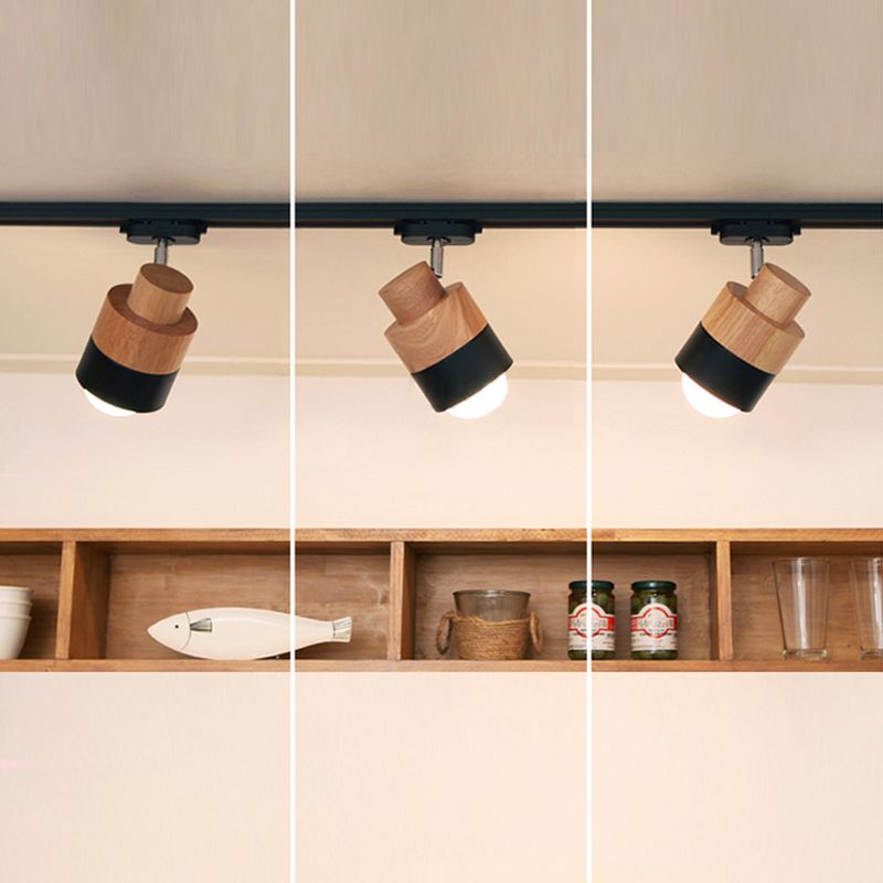 Iluminación LED sobre riel de estilo japonés, luz semiempotrada cilíndrica de madera maciza para el hogar, sala de estar y tienda de ropa, tienda comercial