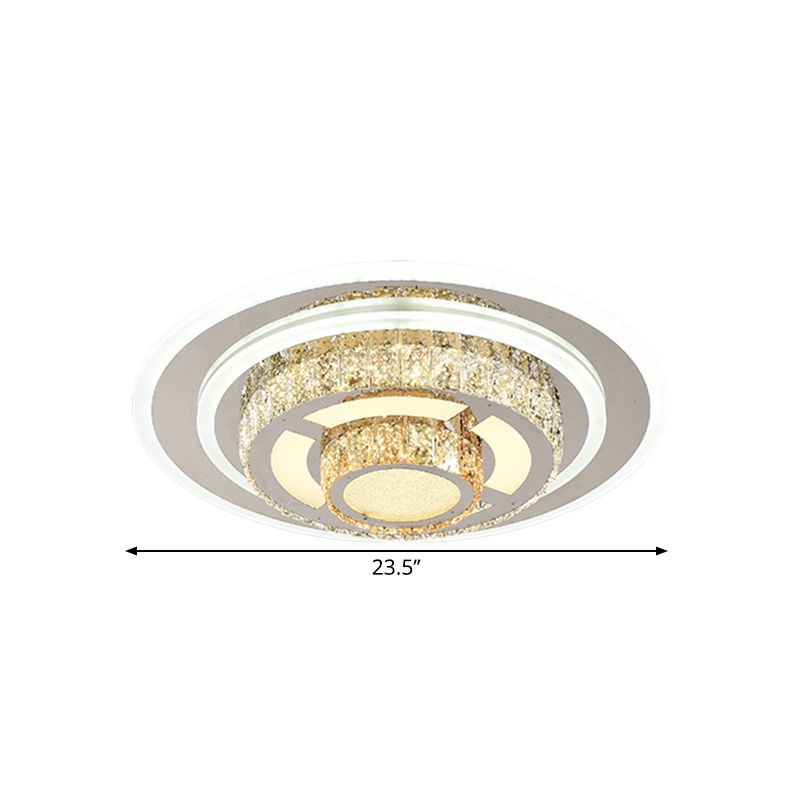 Layered Circular Faceted Crystal Flush Light Contemporary Stainless-Steel LED Close to Ceiling Lamp for Living Room