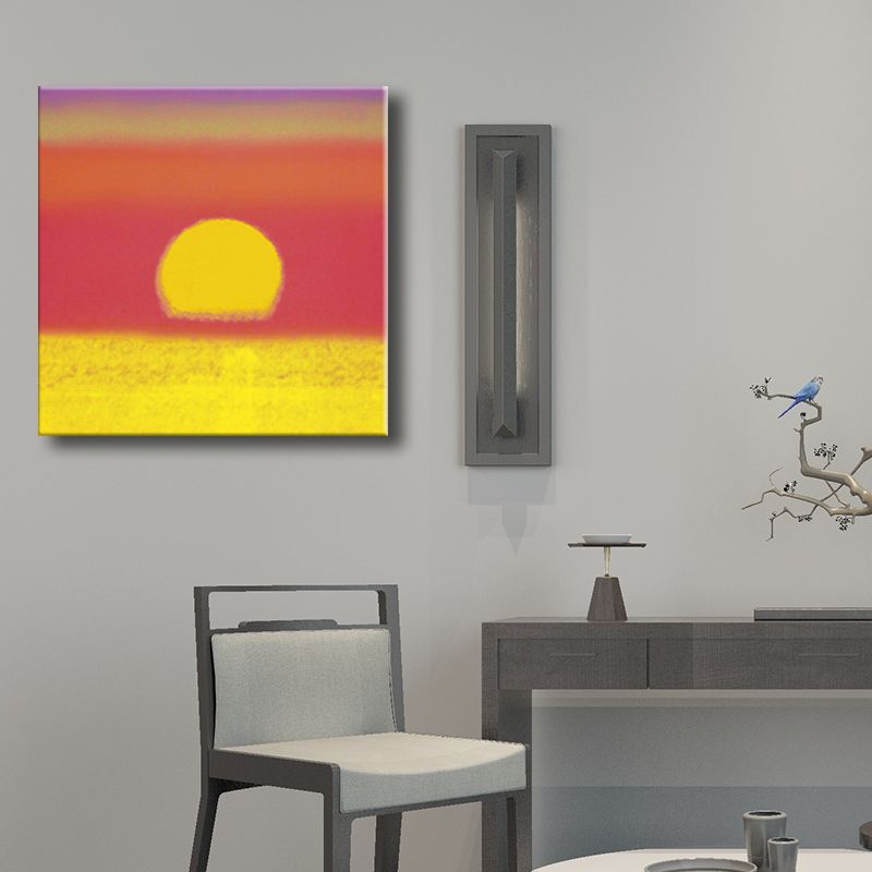 Canvas Textured Painting Children's Art Sunrise Wall Decor in Dark Color for Hallway