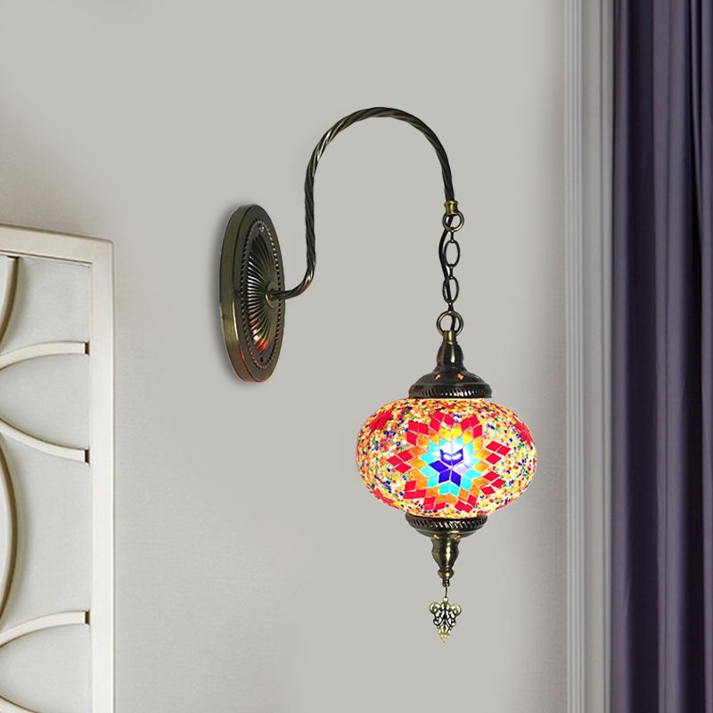 Sphere Cut Glass Wall Lamp Decorative 1 Bulb Living Room Wall Light Fixture in Red/Red and Blue