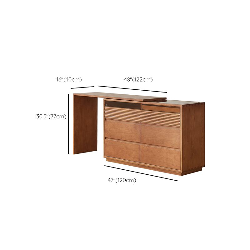 Traditional Wood & Glass Vanity Desk in Cherry with 6 Drawers - 94.5" W